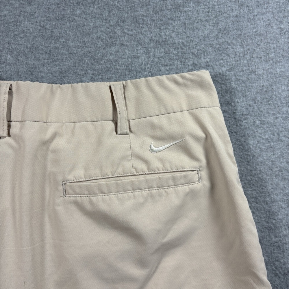 VTG Nike Golf Fit Dry Shorts Mens 36 Beige Tan Flat Front Y2K Tech Chino Swoosh - Picture 4 of 8